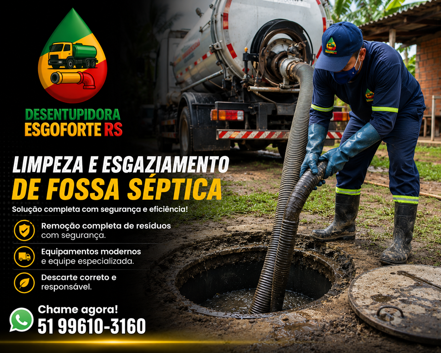 Limpeza e esvaziamento de fossa séptica — Desentupidora Esgoforte RS