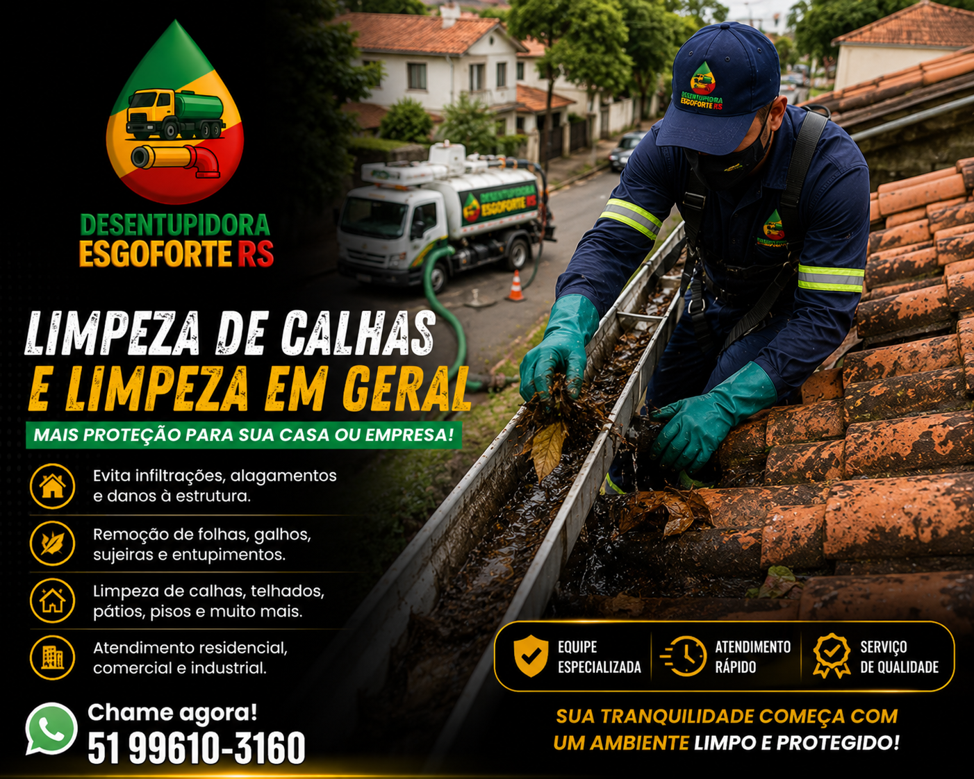 Limpeza de calhas e limpeza em geral — Desentupidora Esgoforte RS